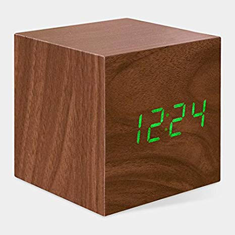 LED Walnut Cube Alarm Clock