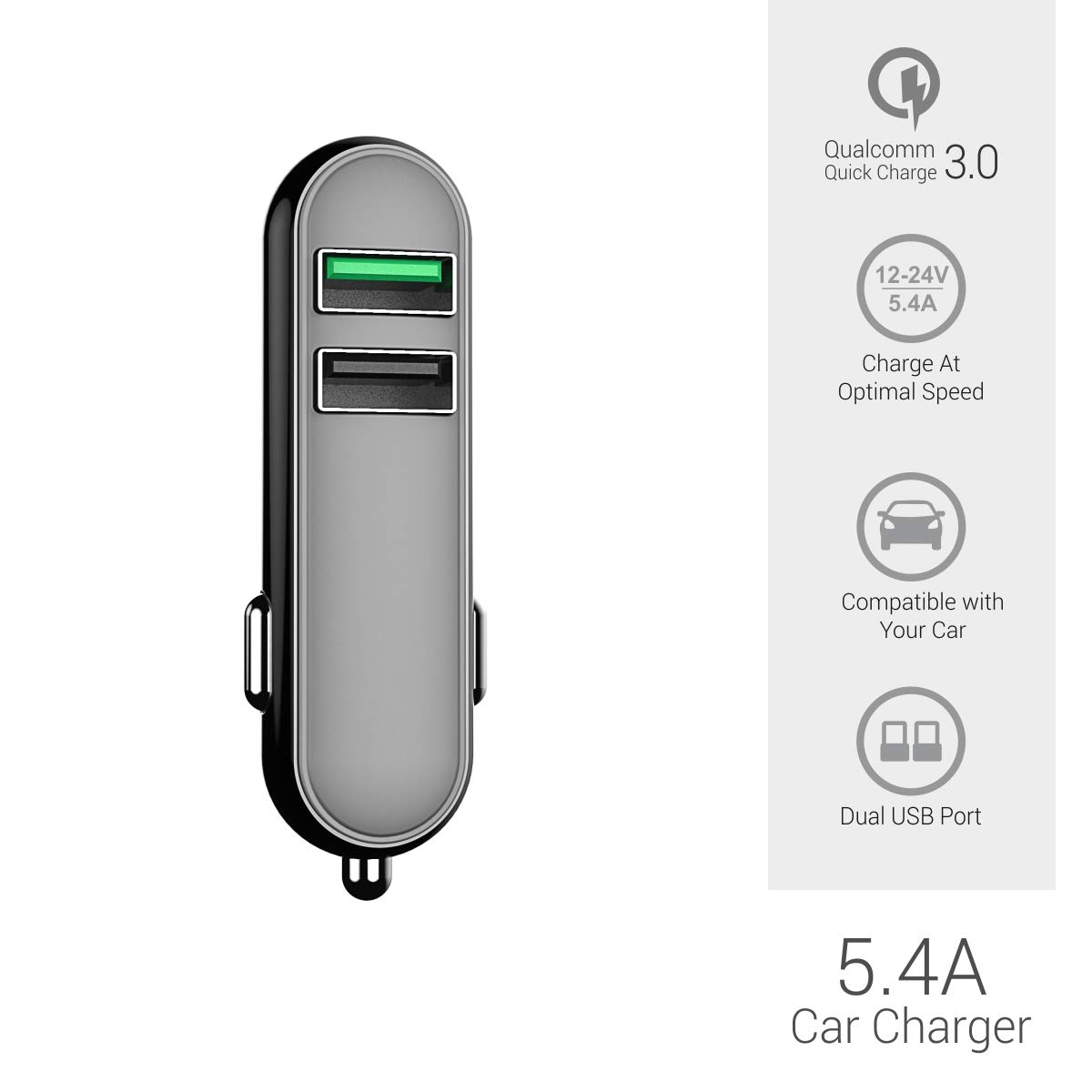 Car Power Q 5.4A Car Charger with QC 3.0 Port