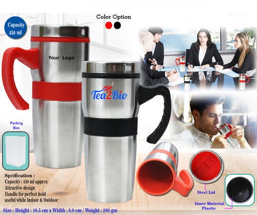 Steel Sipper Mug with Handle and Rubber Gripper - 450ml