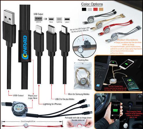 Multiple 3 in 1 Mobile Charging Cable 